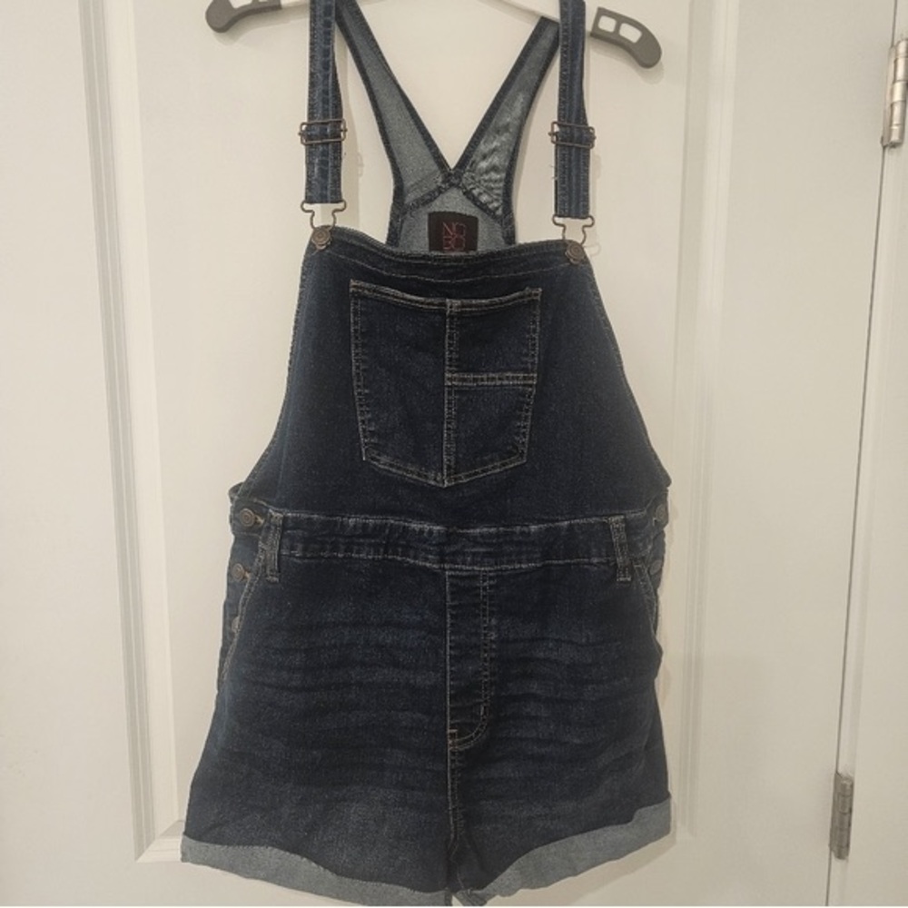 No Boundaries Dark Blue Denim Overalls Shorts